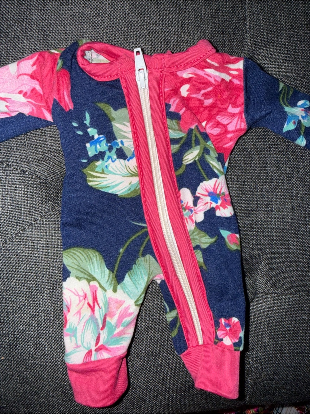 Baby doll navy blue pink flower zip up sleeper